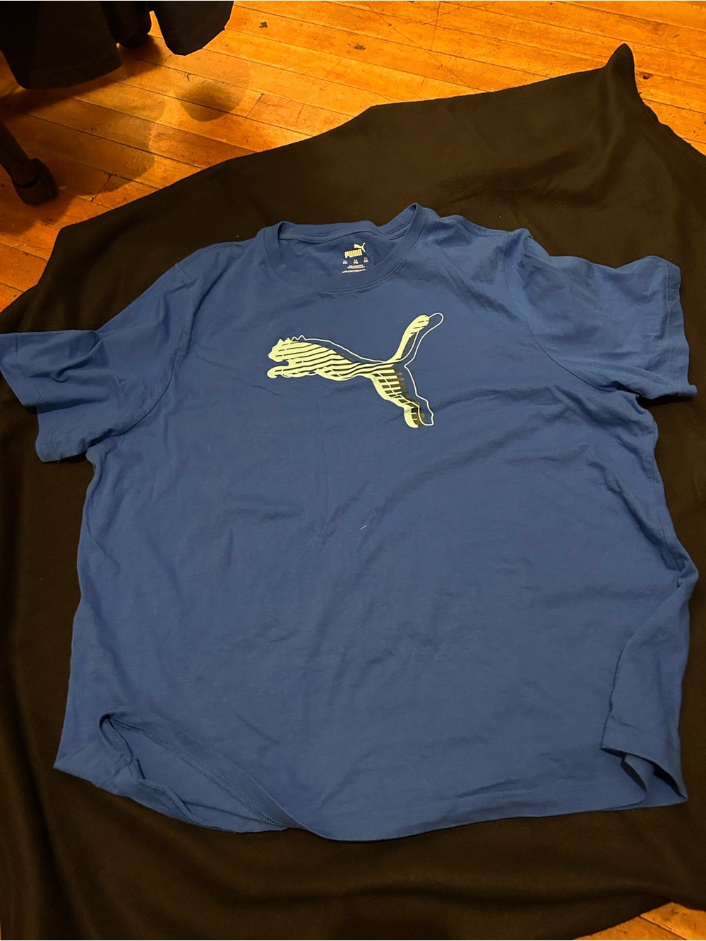 Men’s Puma Blue Short-Sleeve Tee with Lime Puma Logo